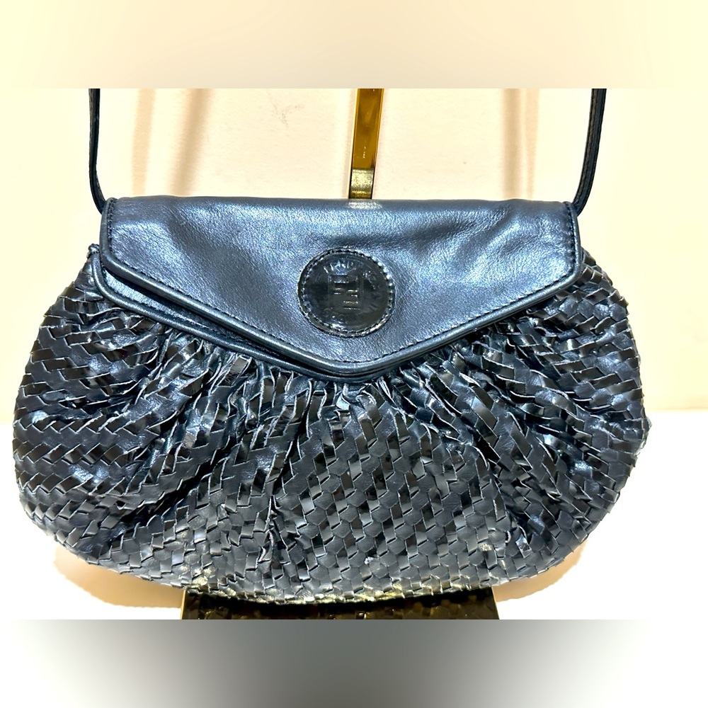 Vintage Fendi Intreccio Woven Black Leather Crossbody Bag